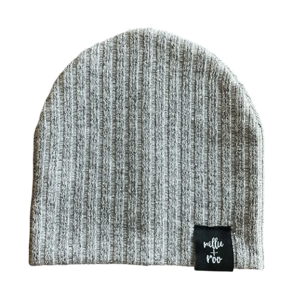 Ruffle and Roo Infant Hat Knit Ribbed Gray with Glitter Metallic Thread